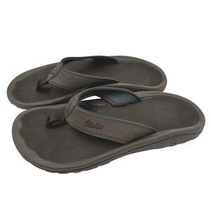 OluKai Ohana Flip Flops Sandals Brown Leather Synthetic Rubber Men US 8 EUR 41